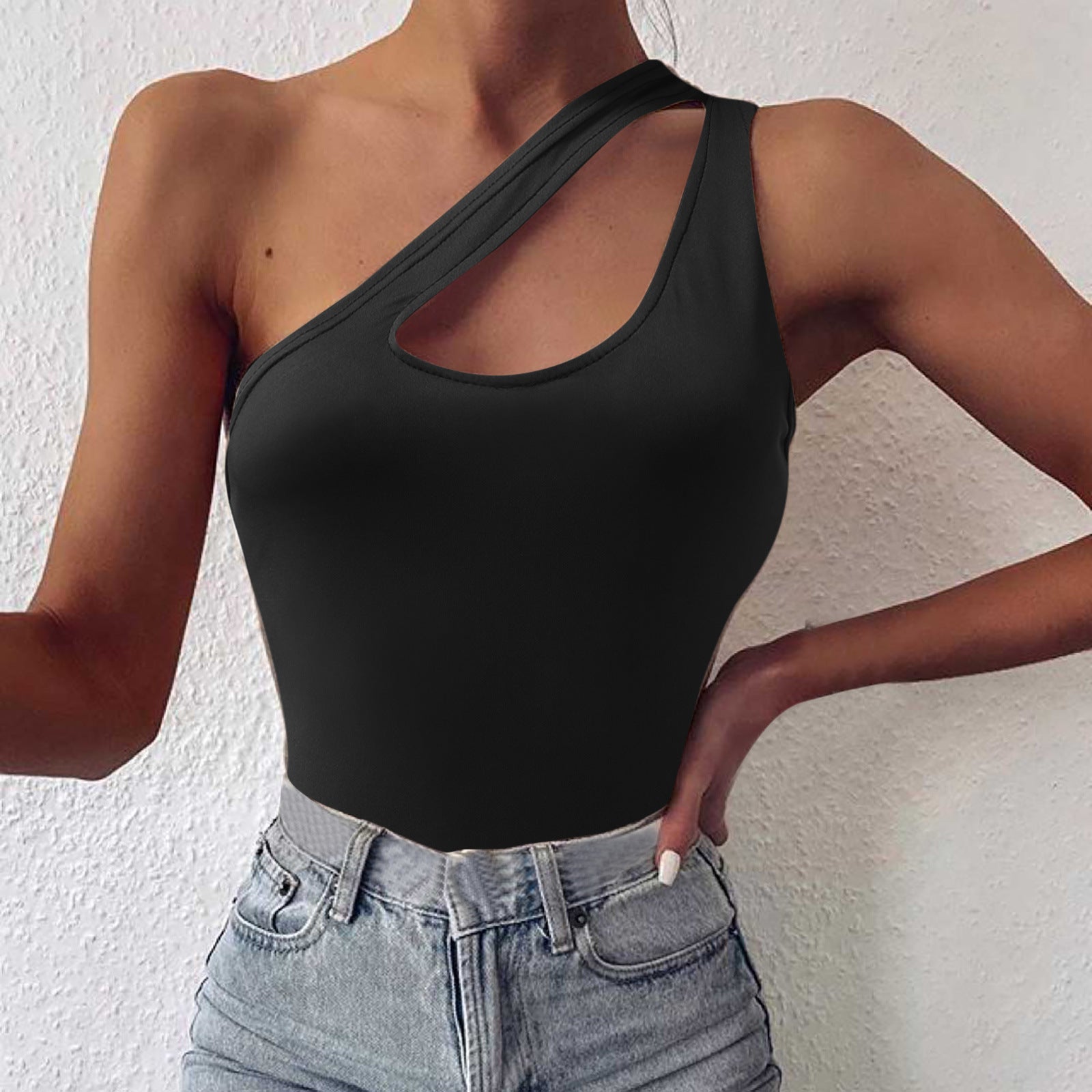 Chic Asymmetric One Shoulder Cutout Slim Fit Vest Top for Women