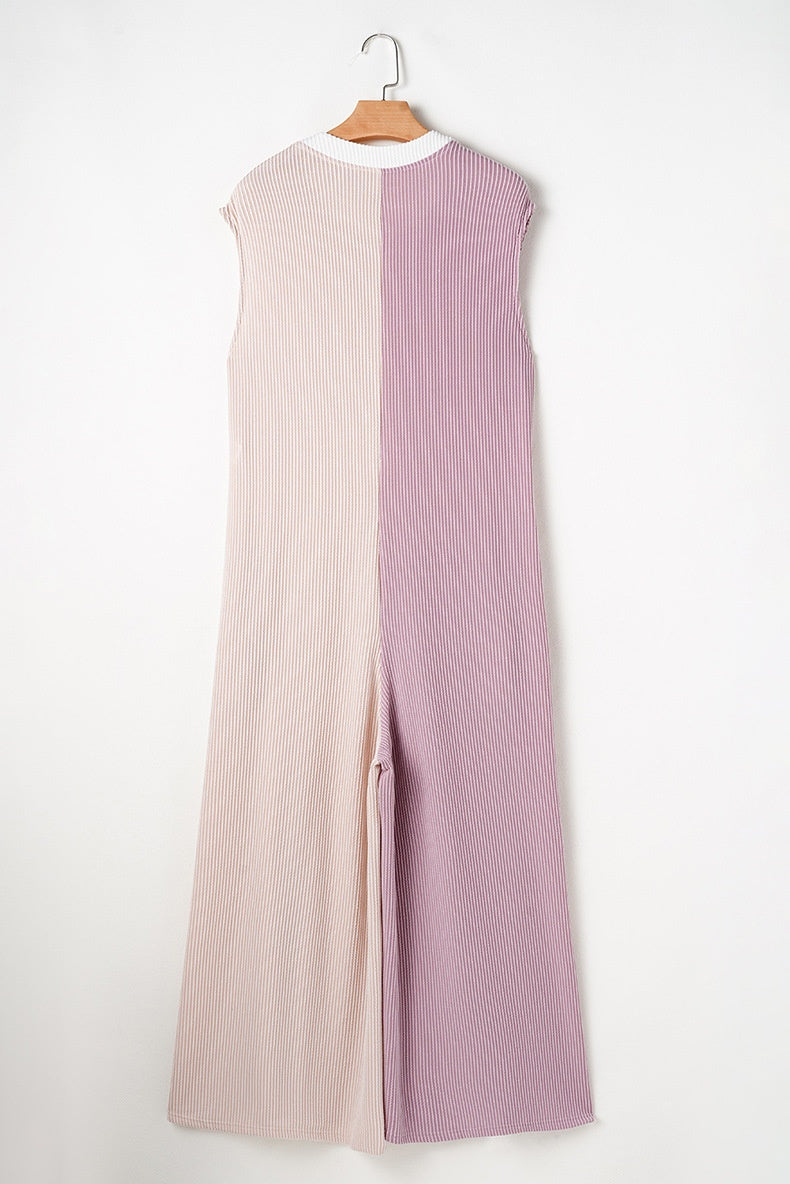 Comfortable Sleeveless Wide Leg Color Block Jumpsuit for Casual Everyday Wear