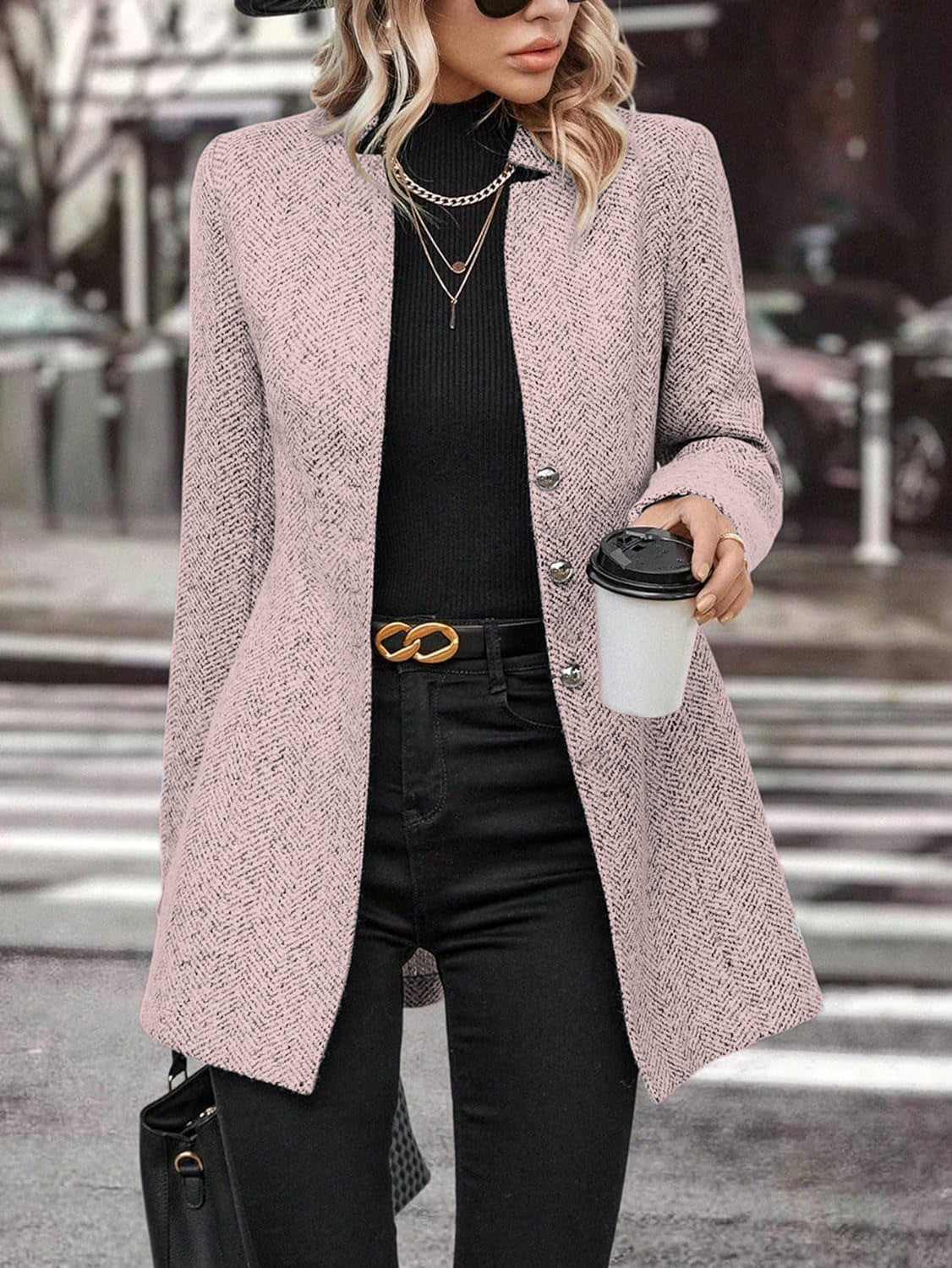 Chic Women's Long Sleeve Stand Collar Wool Blend Trench Coat