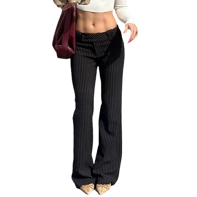 Trendy Pinstripe Low-Rise Pants for Women - Casual & Chic