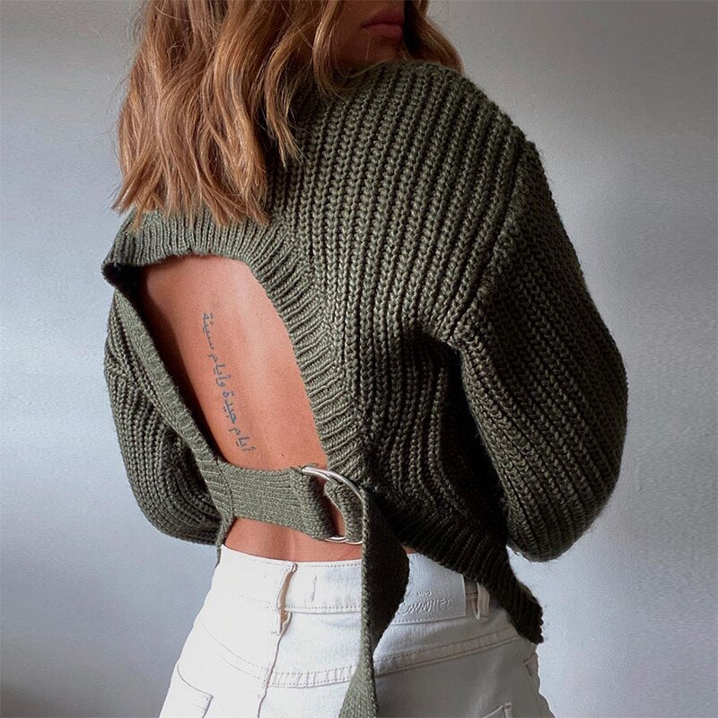 Chic Ribbed Knit Long Sleeve Cropped Sweater for Effortless Style