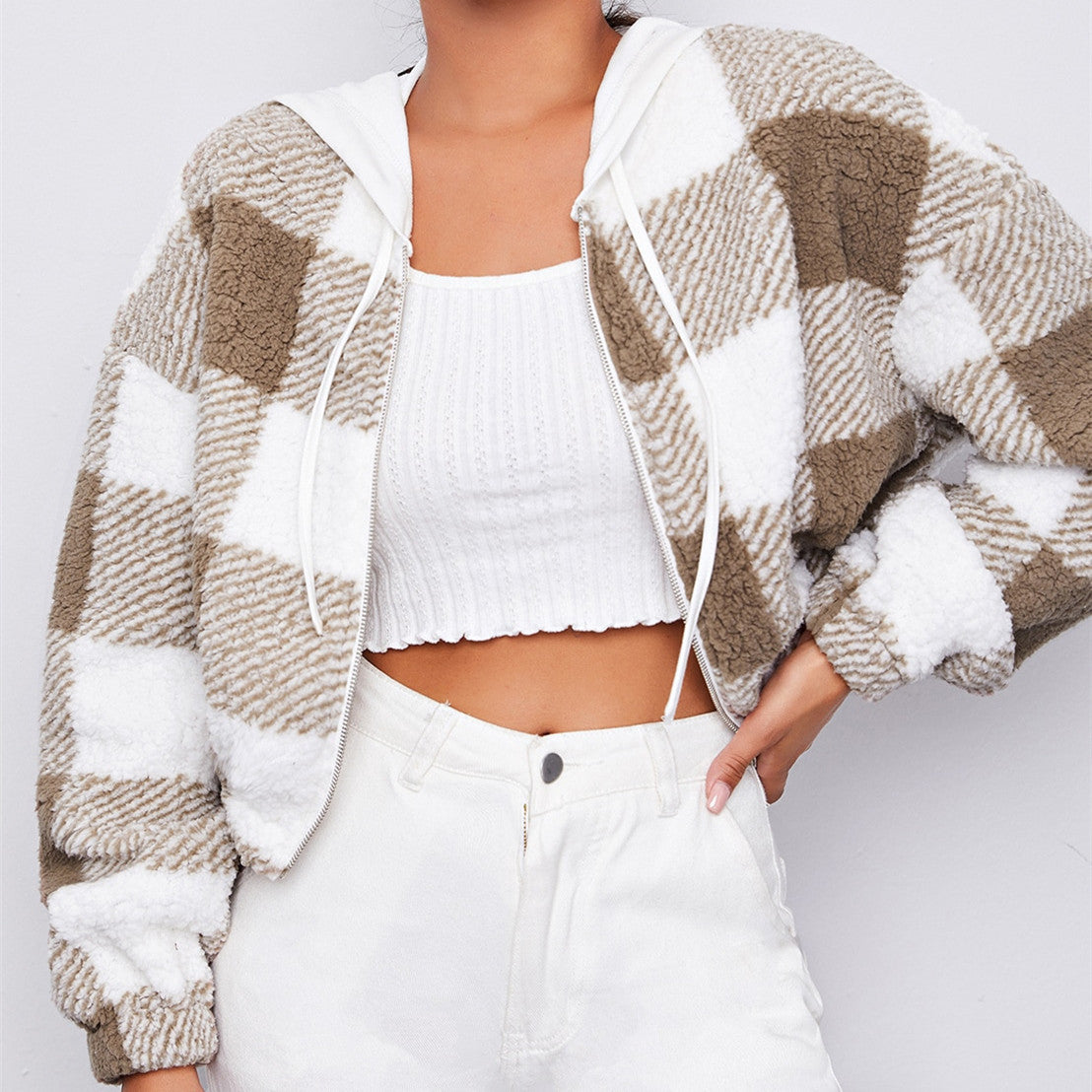 Cozy Plaid Check Hooded Fleece Jacket for Everyday Comfort