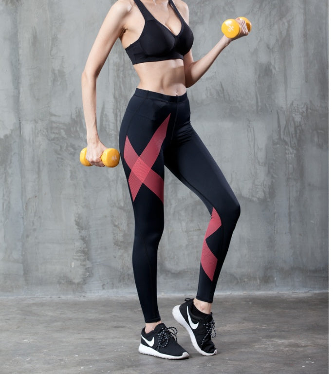 High Waisted Activewear Leggings with X Pattern for Workouts and Training
