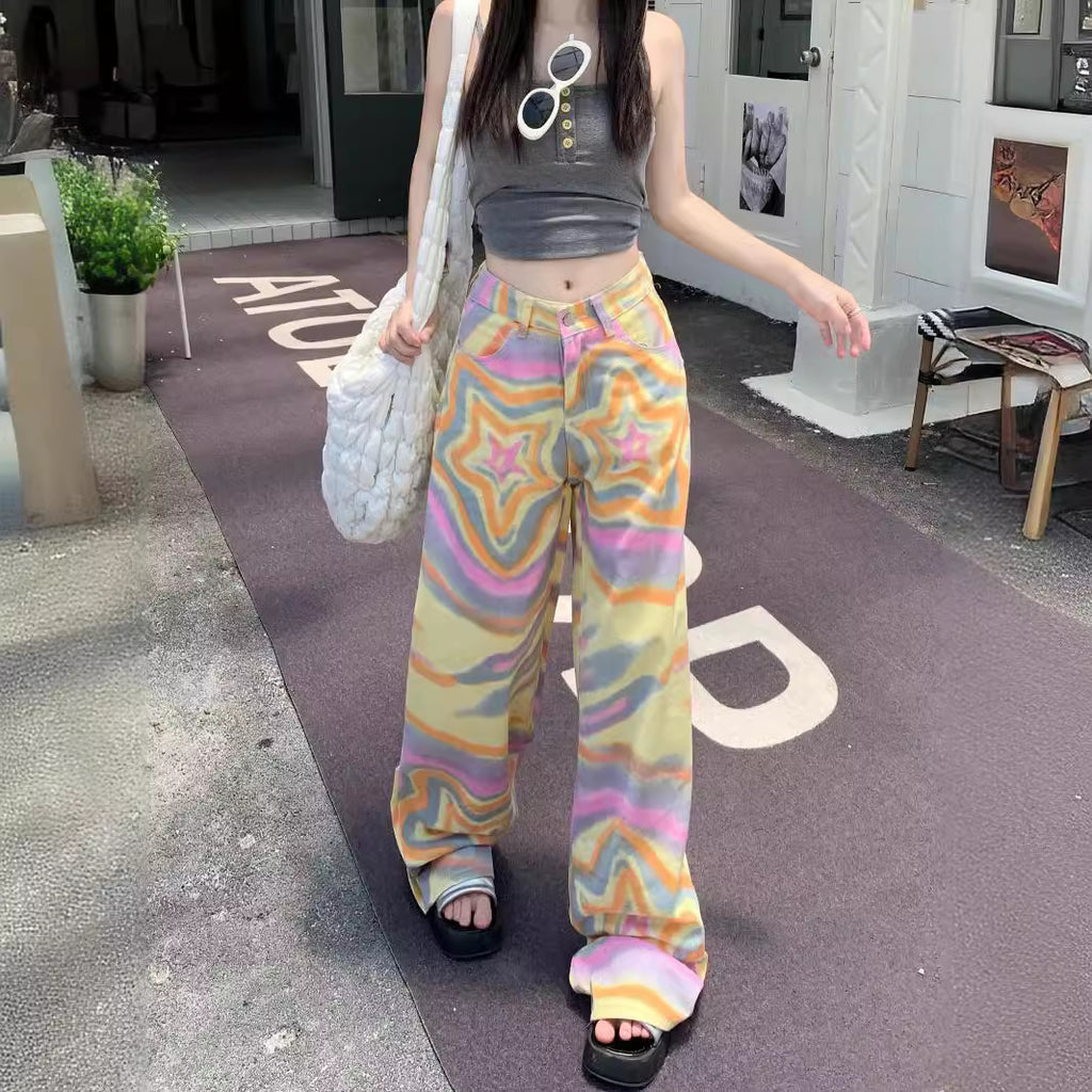 Graffiti Star High Waist Wide Leg Jeans