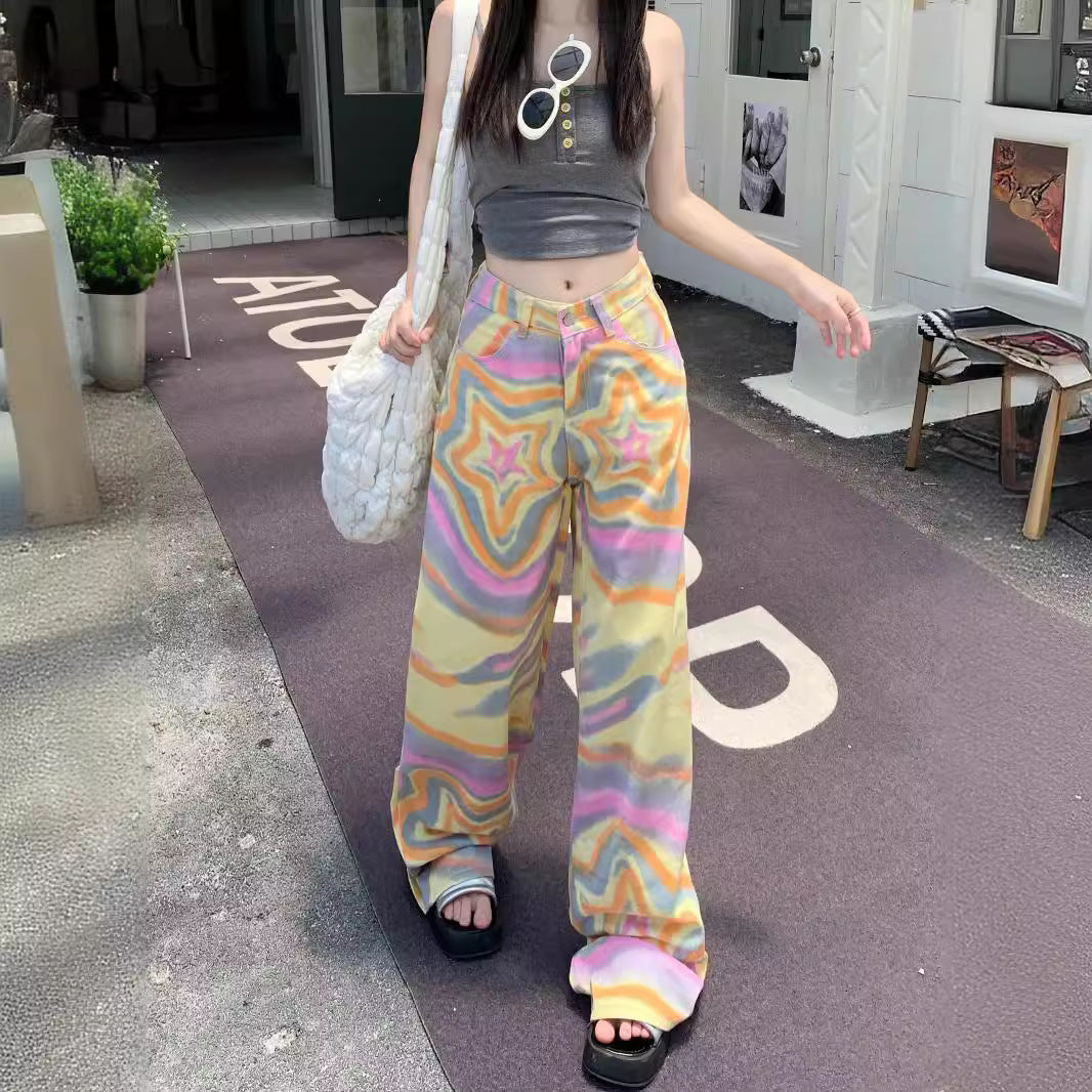 Graffiti Star High Waist Wide Leg Jeans