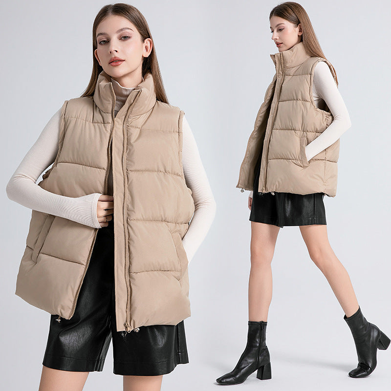 Cozy Thermal Padded Puffer Vest with Stand Up Collar and Pockets