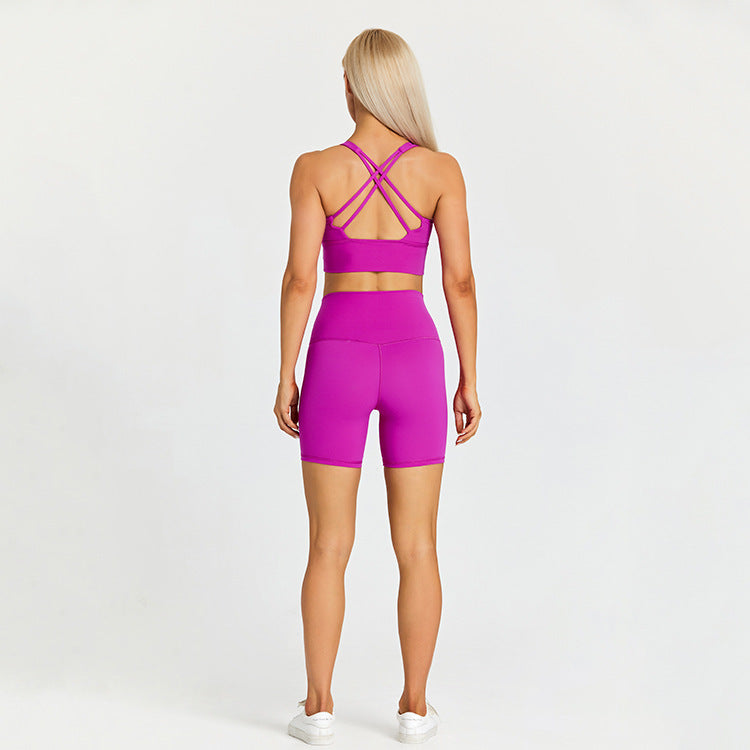 Women's Activewear Brushed Comfort Sports Bra and High Waist Biker Shorts Matching Set for Yoga and Gym