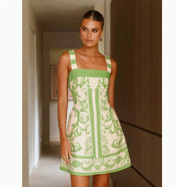 Vibrant Floral Printed Suspender Mini Dress for Summer