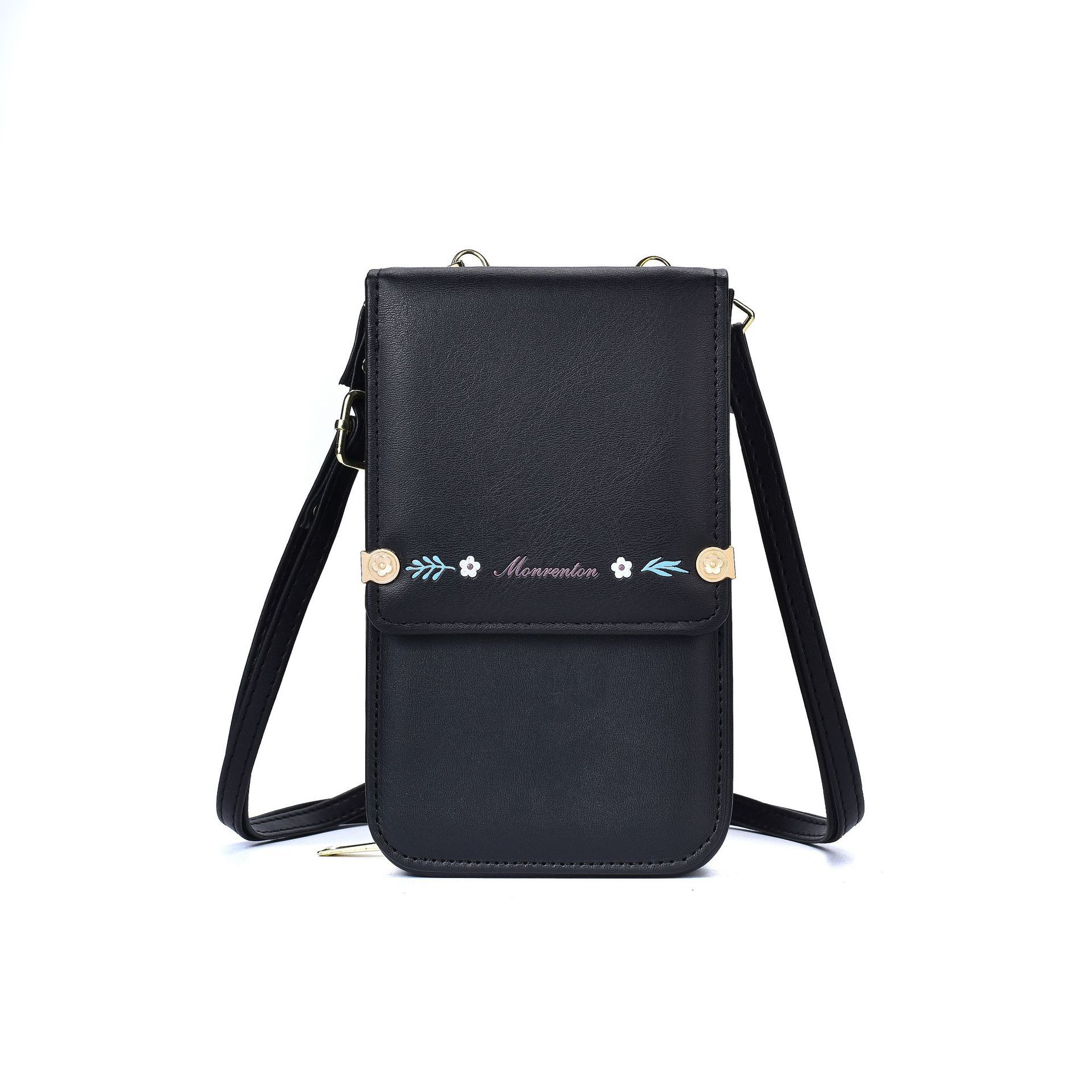 Embroidered PU Leather Mobile Phone Crossbody Bag for Women - Wallet