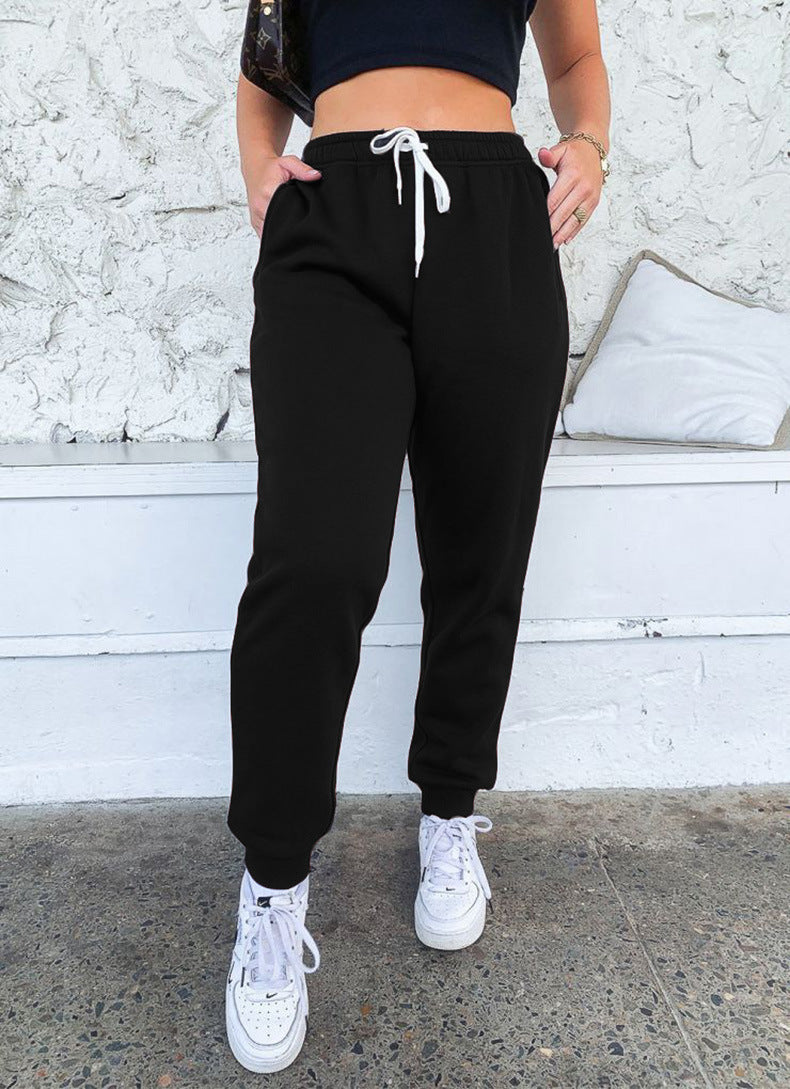 Comfortable Women's Solid Color Drawstring Waist Casual Lounge Jogger Sweatpants