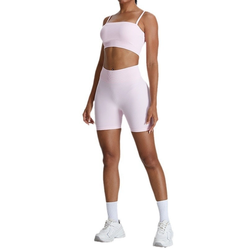 Effortless Seamless Workout Set with High Waisted Leggings and Strappy Sports Bra