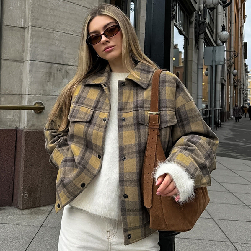 Versatile Plaid Wool Blend Button Up Shacket for Casual Everyday Style