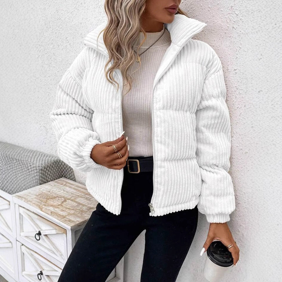 Cozy Thickened Corduroy Cotton Puffer Jacket for Winter Style