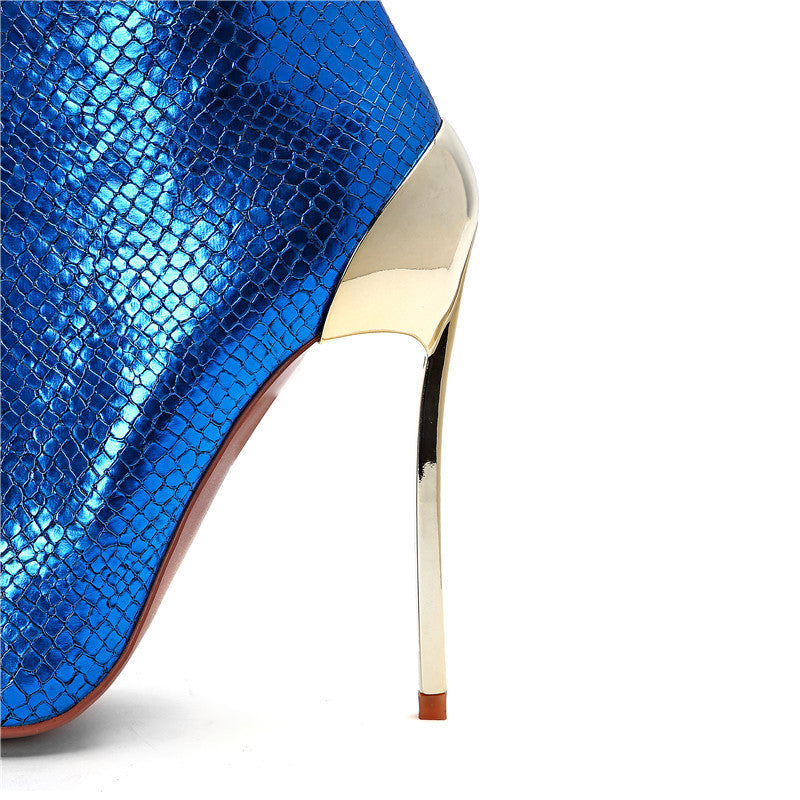 Glamorous Metallic Pointed Stiletto Ankle Boots