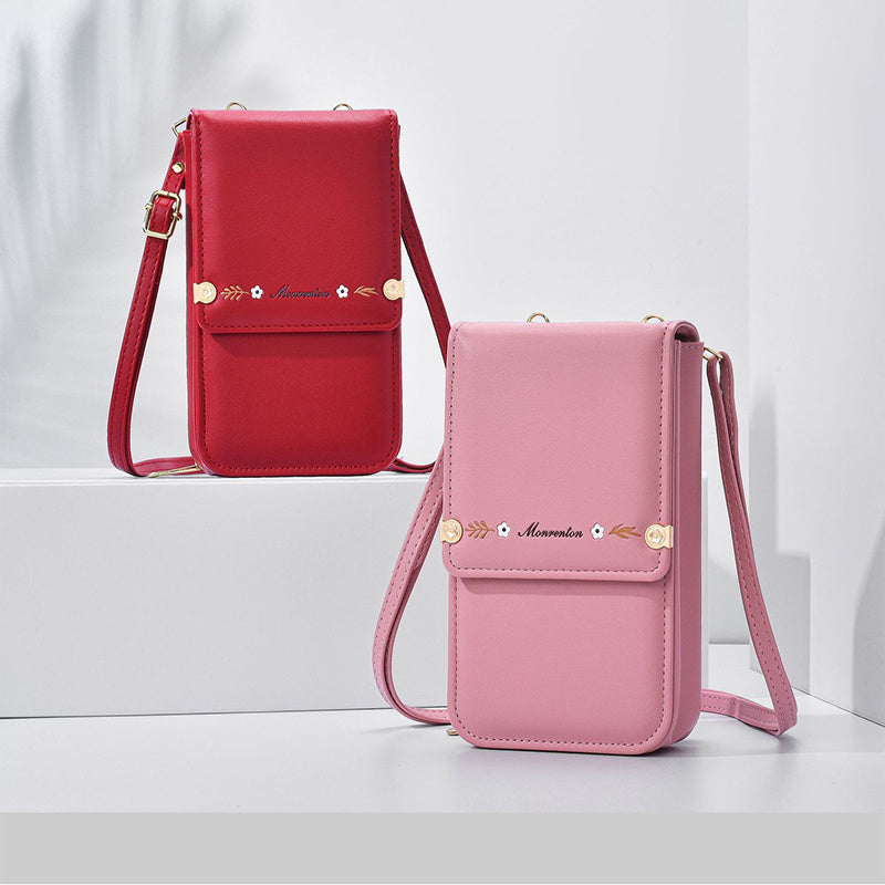 Embroidered PU Leather Mobile Phone Crossbody Bag for Women - Wallet