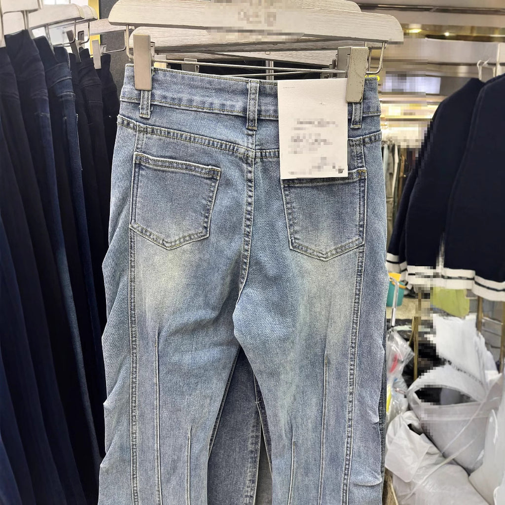 Retro Rivet High-Waist Flared Jeans - Street Style