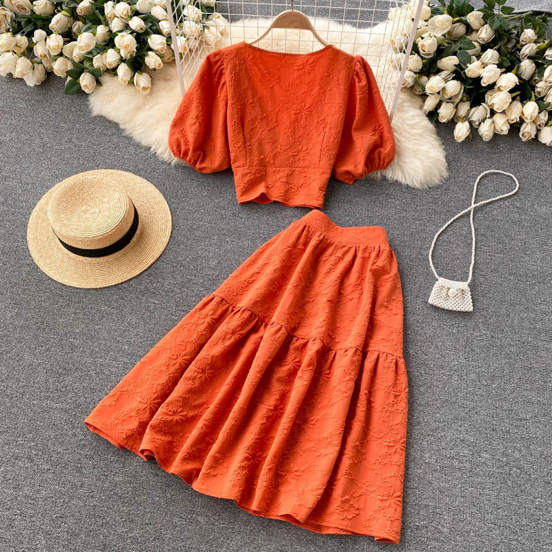 Women's Top & Umbrella Skirt Set - Fashion Two-Piece