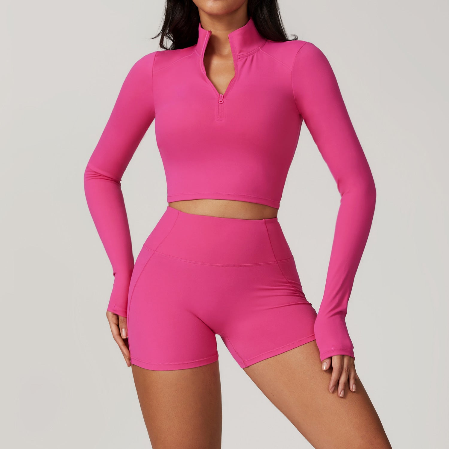 Sleek Mock Neck Crop Top and Athletic Skirt Set for Yoga and TrainingShort