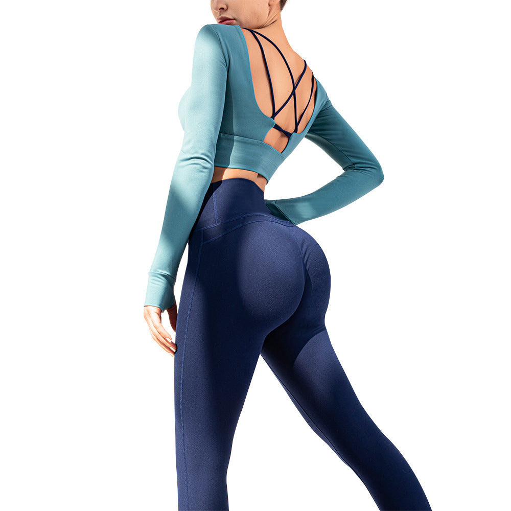 Sculpting High Waist Leggings and Strappy Back Long Sleeve Activewear Top Set