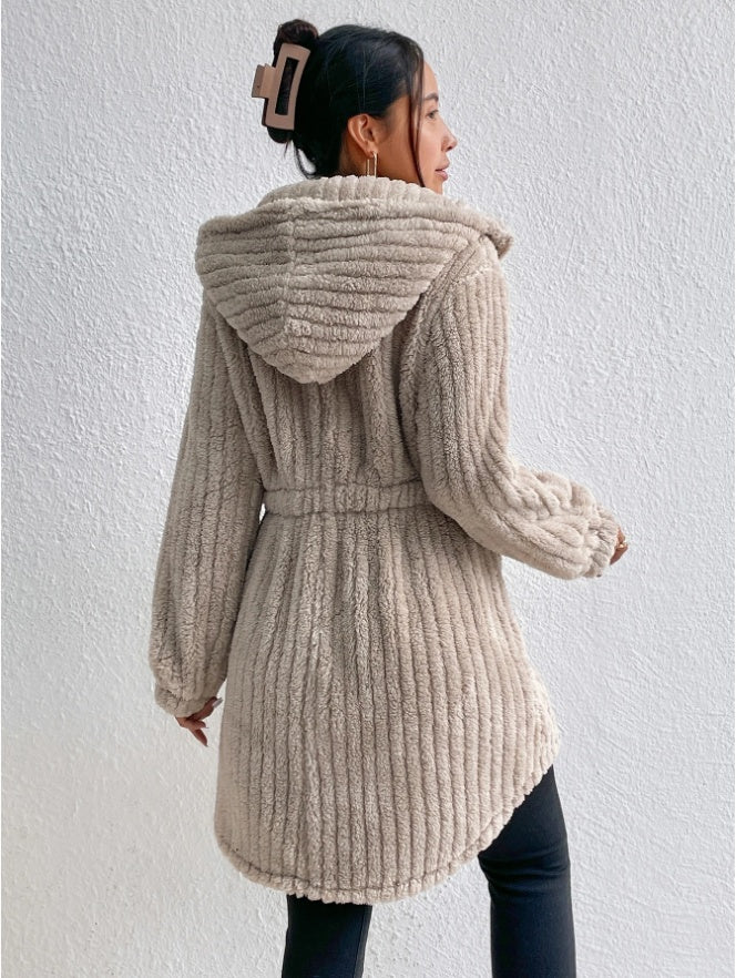 Cozy Button Front Hooded Teddy Coat Warm Fleece Jacket for Everyday Wear