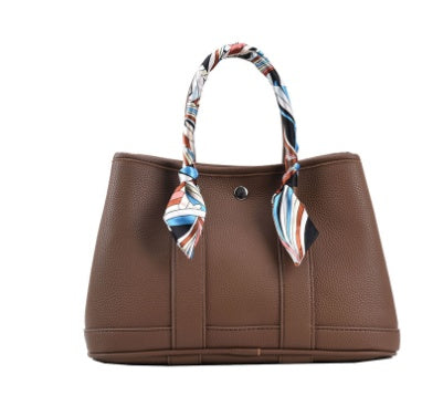 Stylish PU Leather Scarf Tote Bag - Versatile Shoulder & Crossbody Handbag