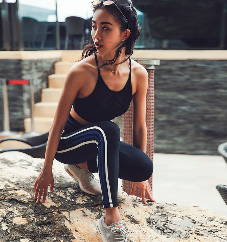 High Waist Athletic Leggings with Side Stripes for Yoga and Fitness