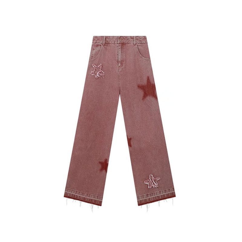 Y2K Star Distressed Wide Leg Denim Jeans