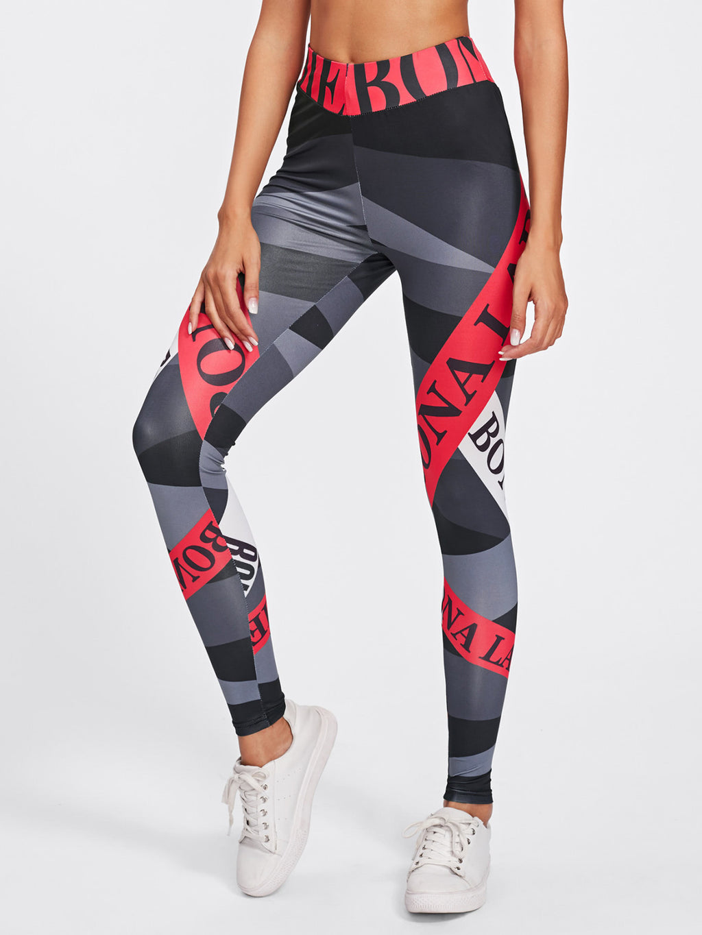 Dynamic Alphabet Print Fitness Leggings for Active Workouts
