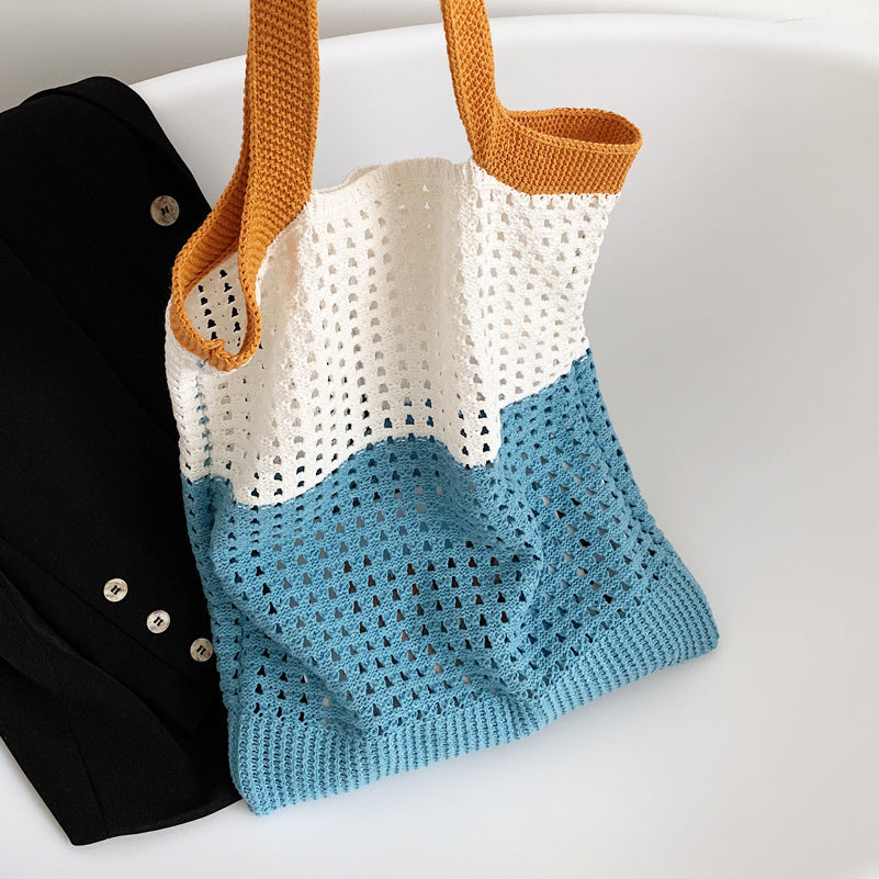 Boho Hollow Knit Shoulder Tote Bag