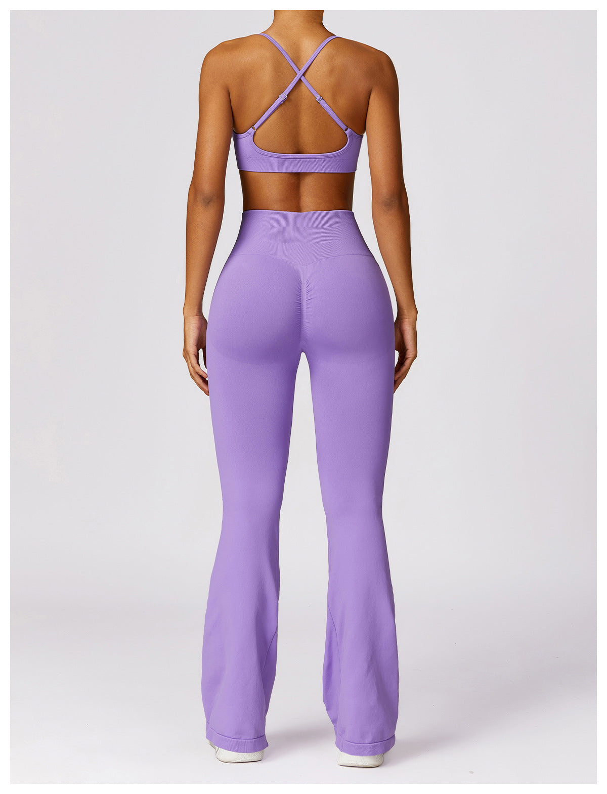 Seamless Ribbed Long Sleeve Crop Top and Flare Leggings Activewear Set