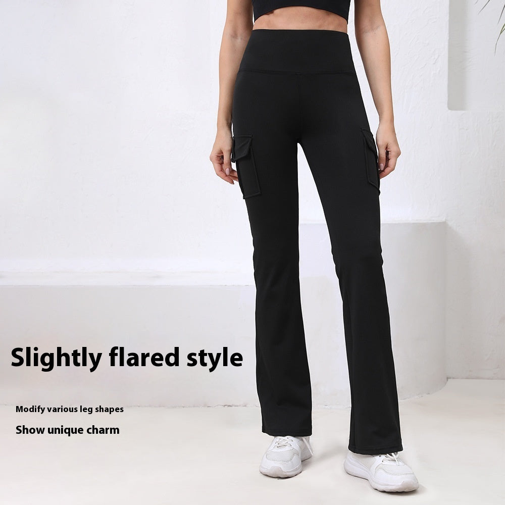 High-Waist Flared Yoga Pants with Cargo Pockets