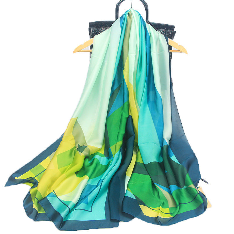 Elegant Geometric Silk Feel Scarf & Shawl