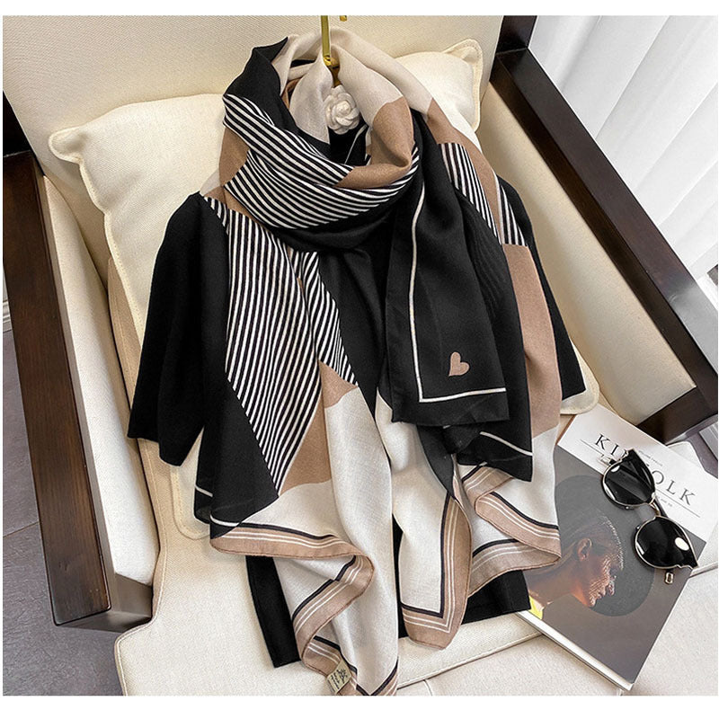 Geometric Print Tencel Cotton Scarf