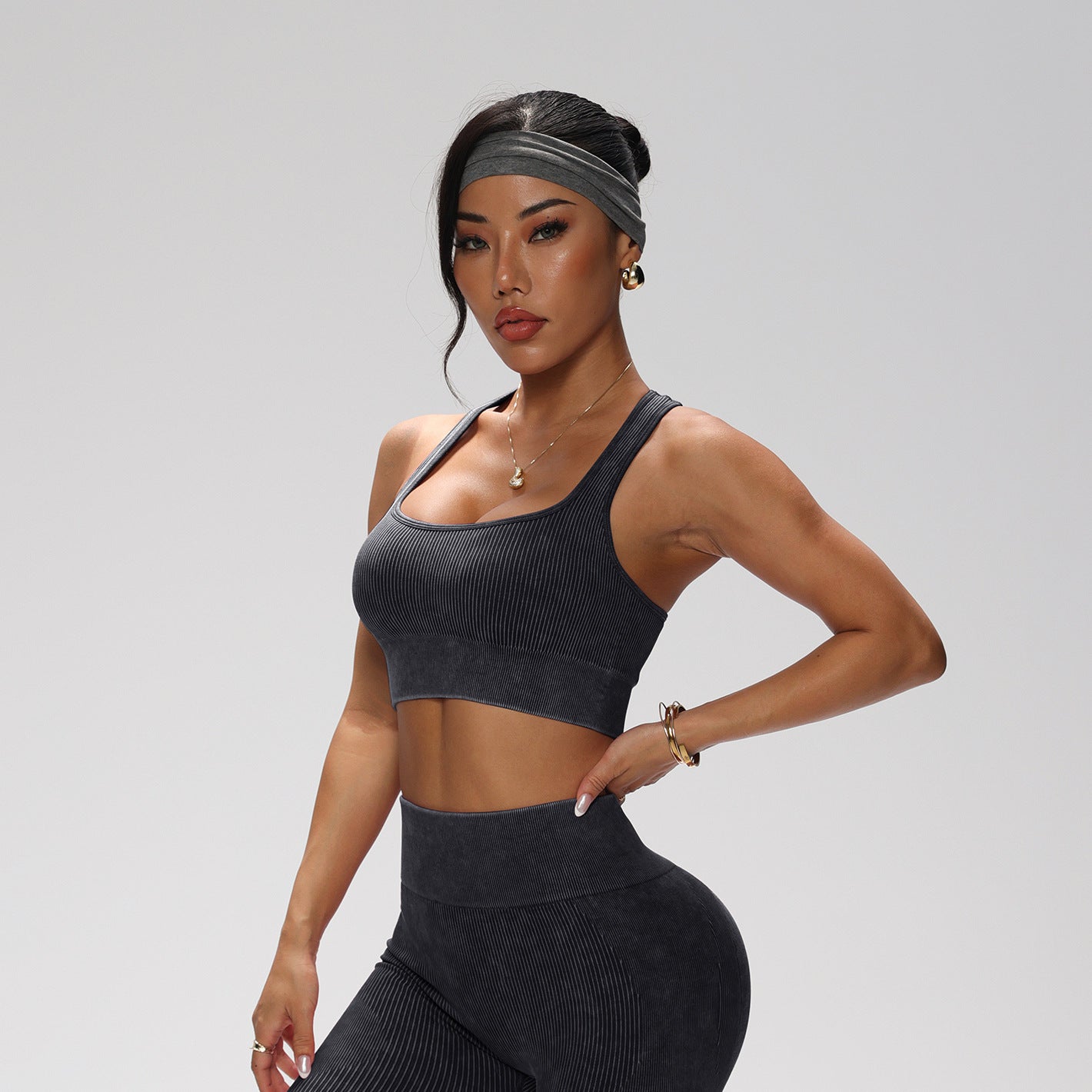 Elevated Ribbed Yoga Workout Sports Crop Top and High Waist Leggings Set