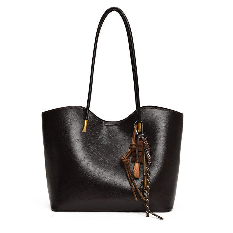 Retro PU Large Capacity Tote Bag - Stylish Shoulder Handbag