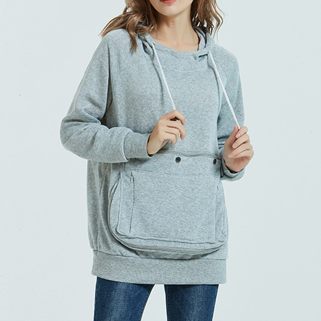 Cozy Cotton Blend Casual Hooded Sweatshirt with Functional Pockets and Drawstring