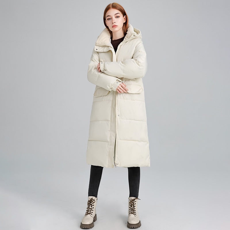 Warm Oversized Quilted Mid Length Winter Puffer Jacket with Hood