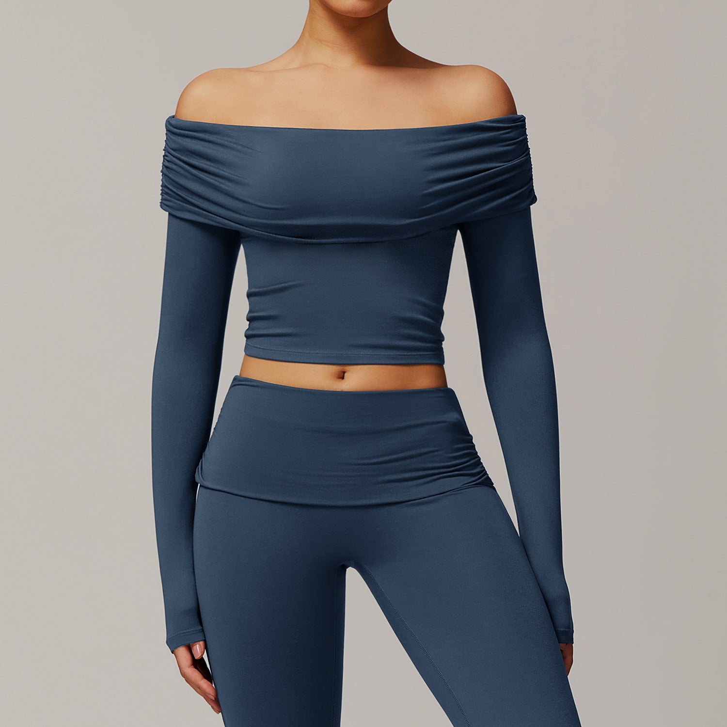 Chic Off Shoulder Long Sleeve Crop Top for Yoga and Everyday Style