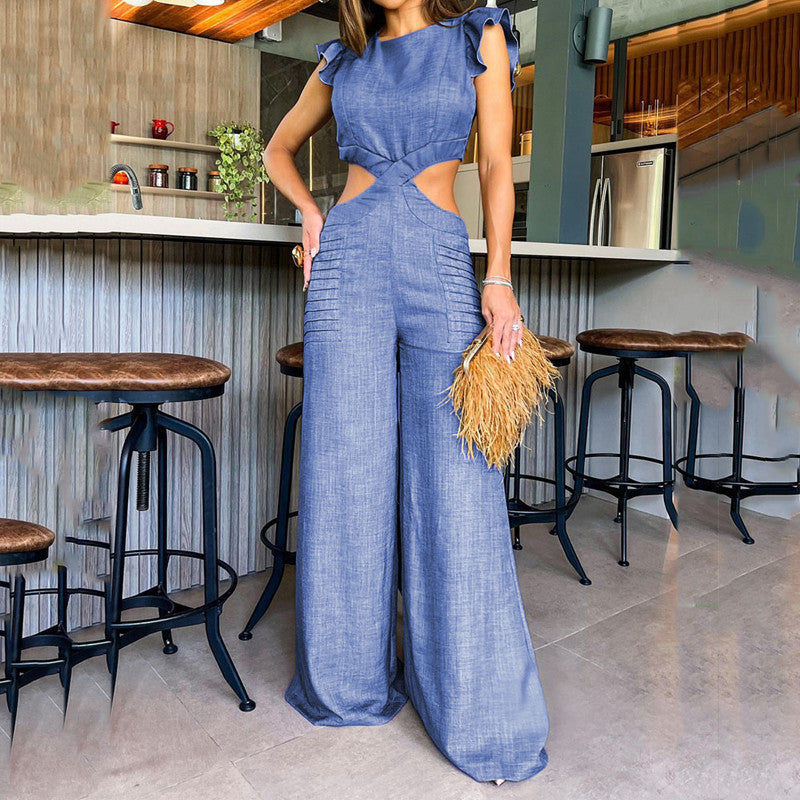 Chic Cut-Out Ruffled Sleeveless Wide Leg Jumpsuit