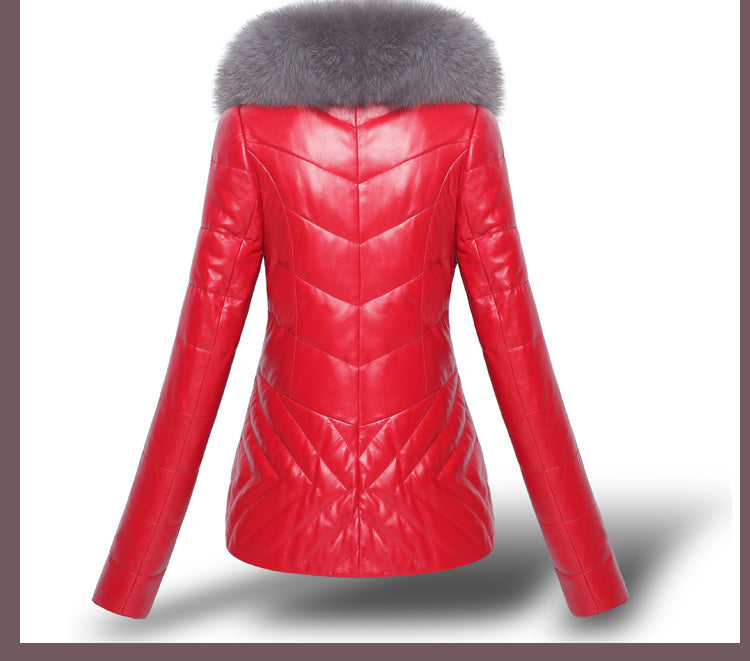 Stylish Faux Leather Quilted Jacket with Plush Faux Fur Collar