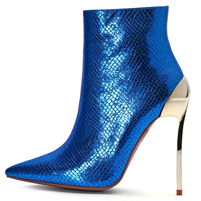 Glamorous Metallic Pointed Stiletto Ankle Boots