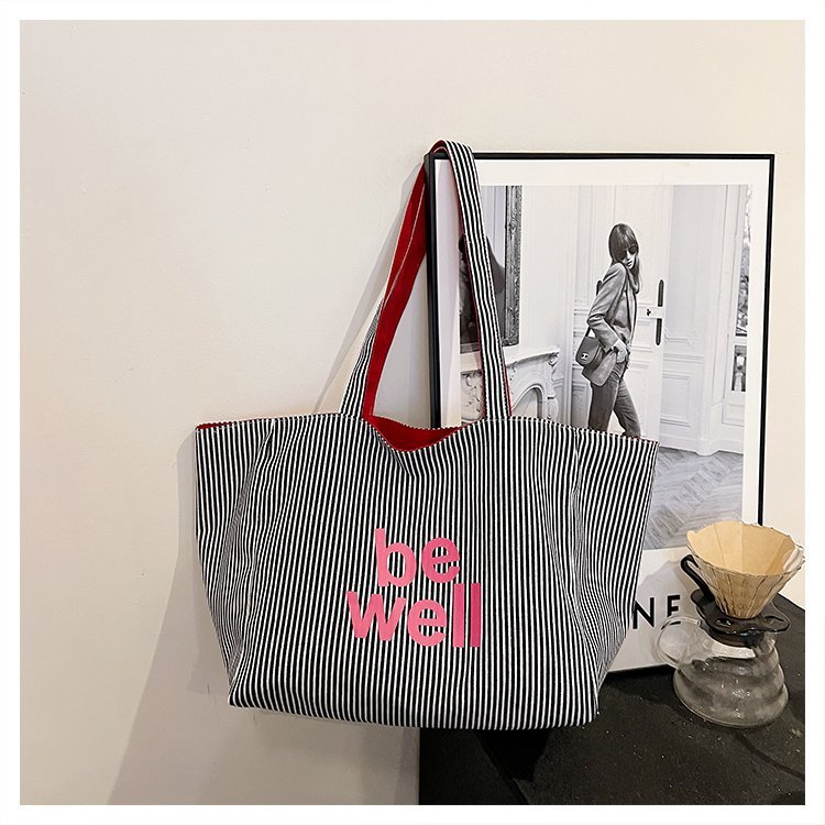 Stylish Striped Canvas Tote Bag - Large Capacity & Versatile Carry