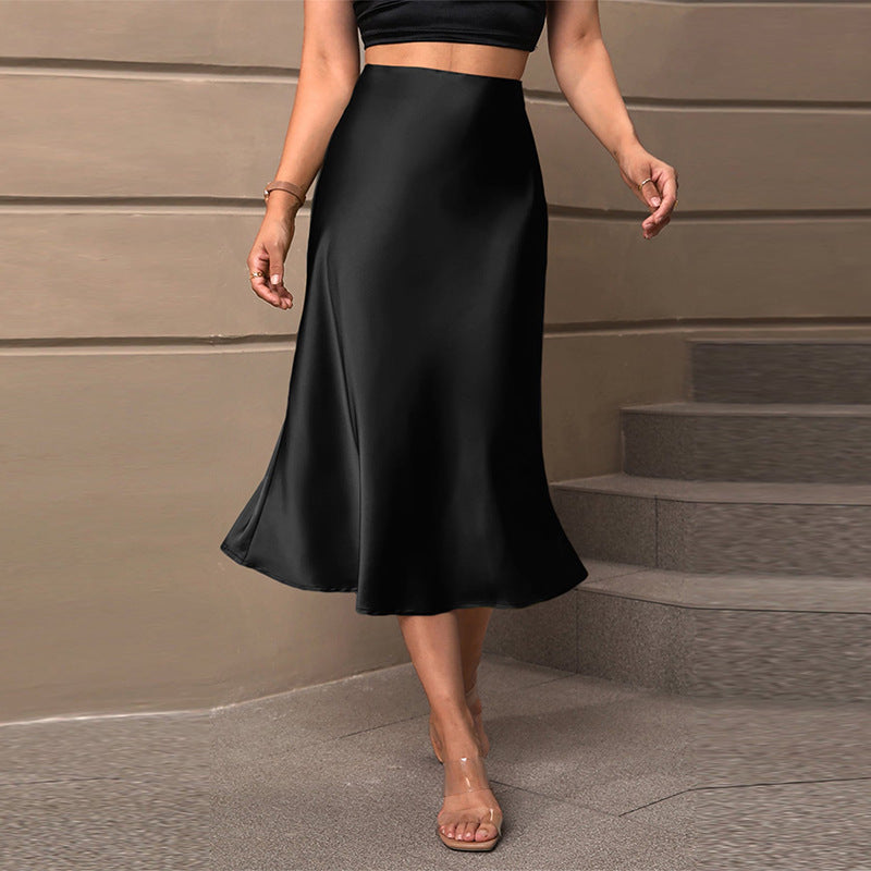Elegant Satin Feel A Line Midi Skirt Perfect for Chic Occasions