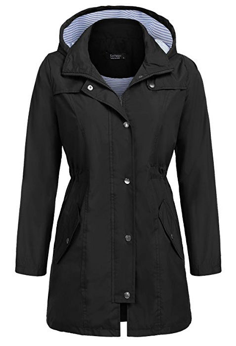 Women's Lightweight Hooded Trench Coat - Stylish & Water-Resistant