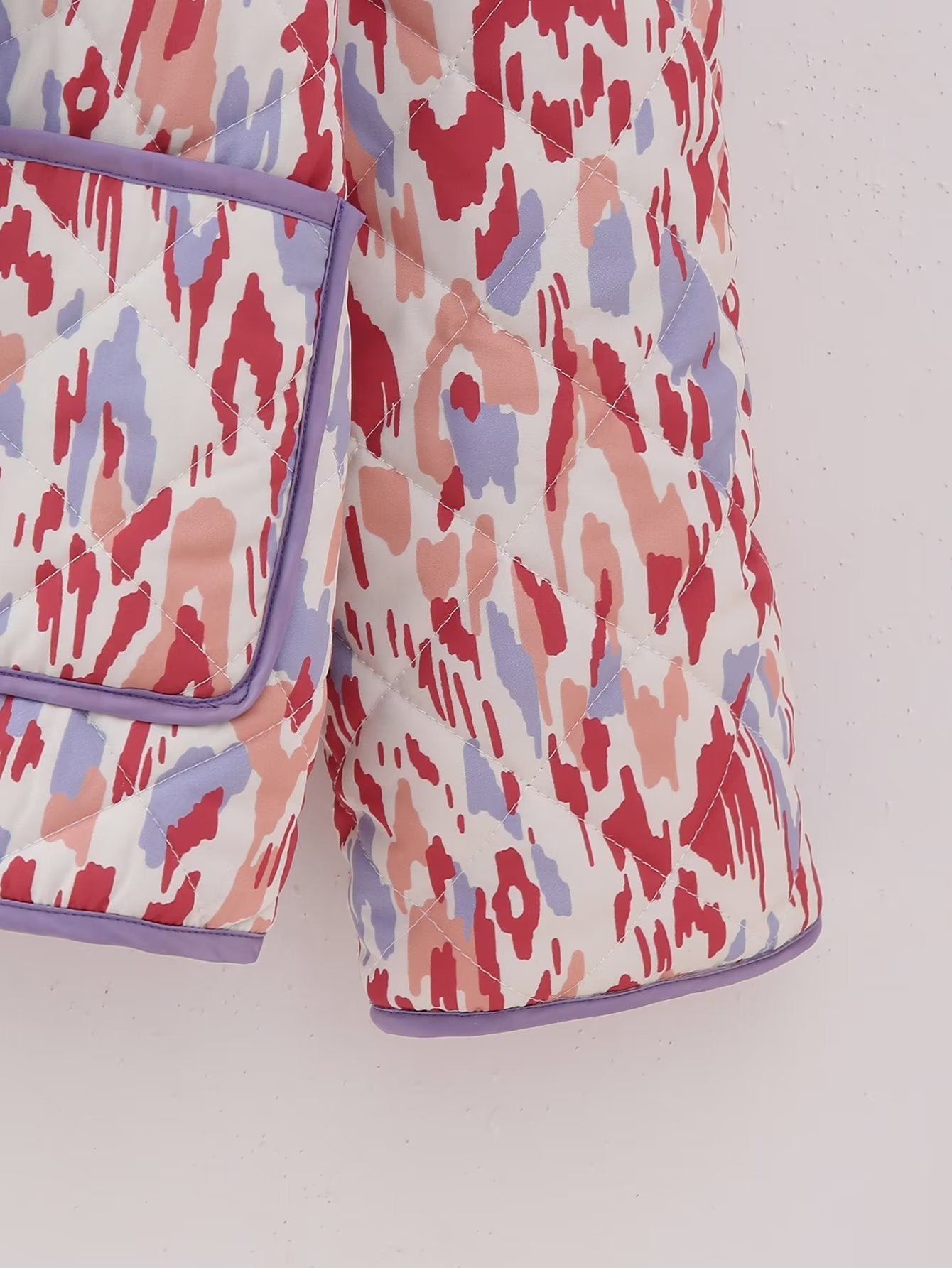Artistic Retro Printed Quilted Jacket with Lapel Collar and Pockets