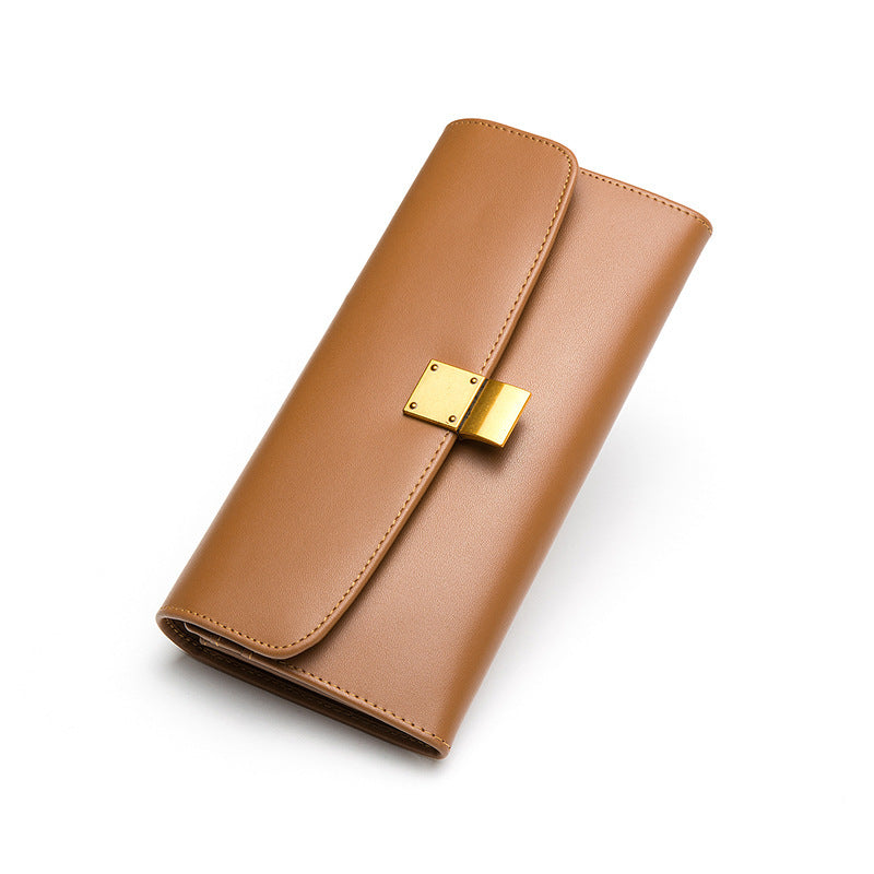 Elegant Cowhide Leather Folding Envelope Wallet with Magnetic Snap Closure
