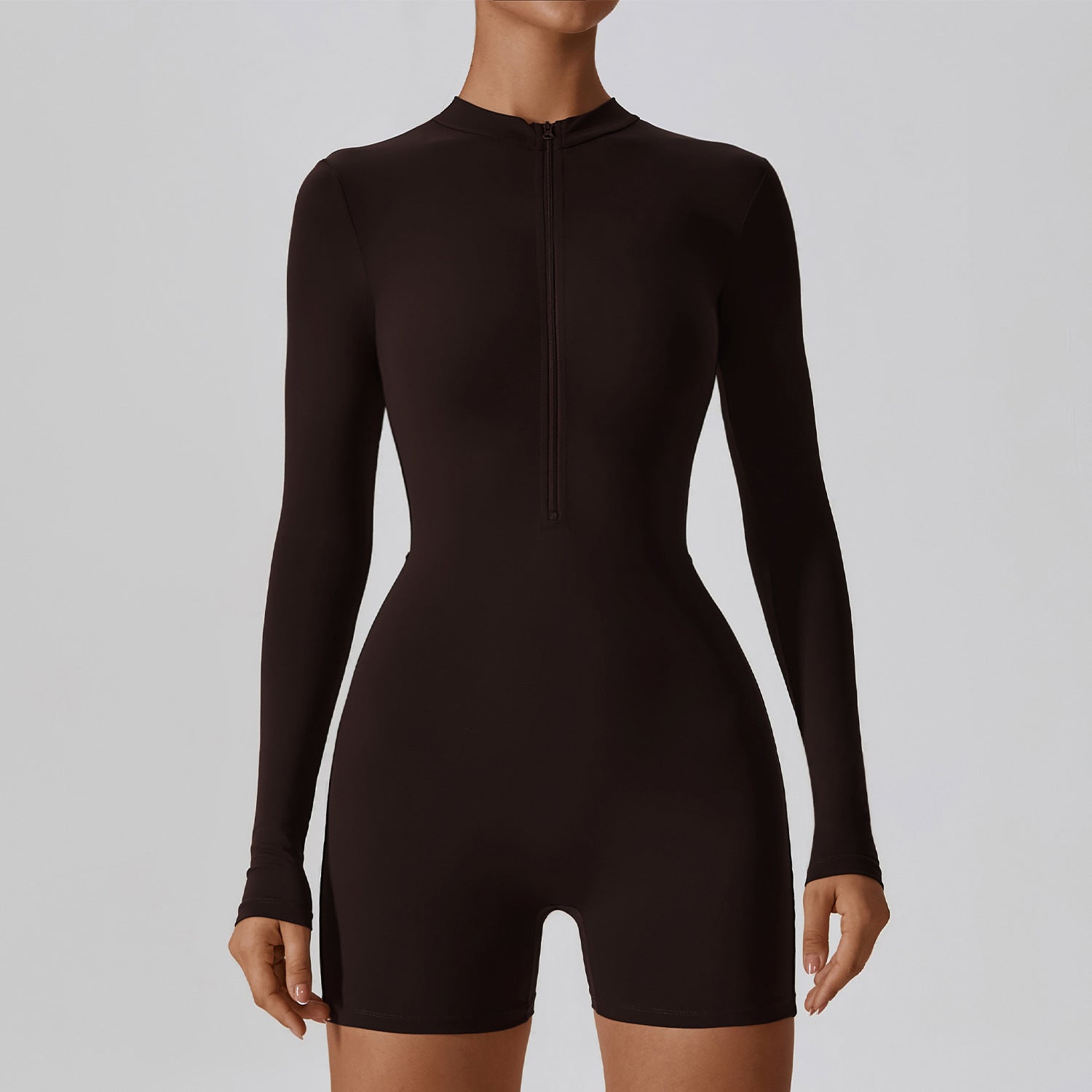 Sleek Long Sleeve Zippered Athletic Fitness Jumpsuit for Dynamic Workouts