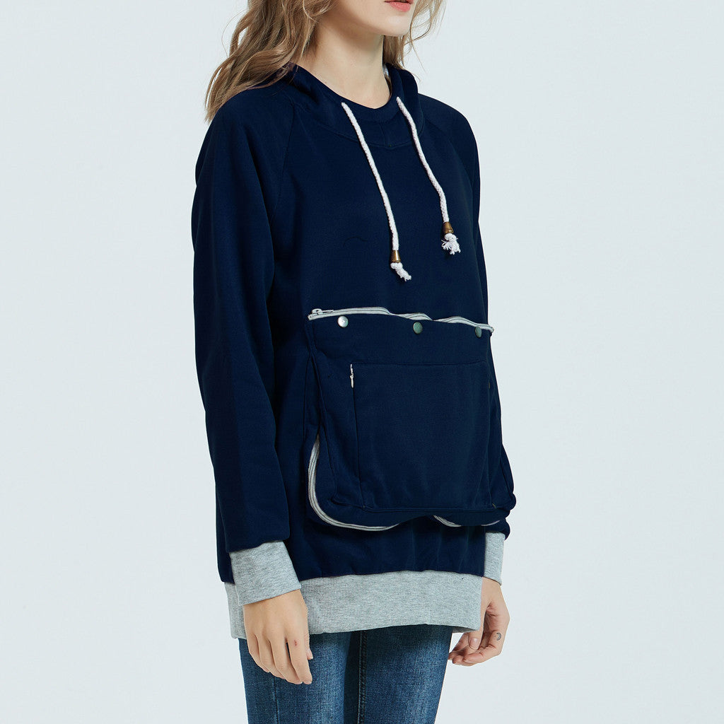 Cozy Cotton Blend Casual Hooded Sweatshirt with Functional Pockets and Drawstring