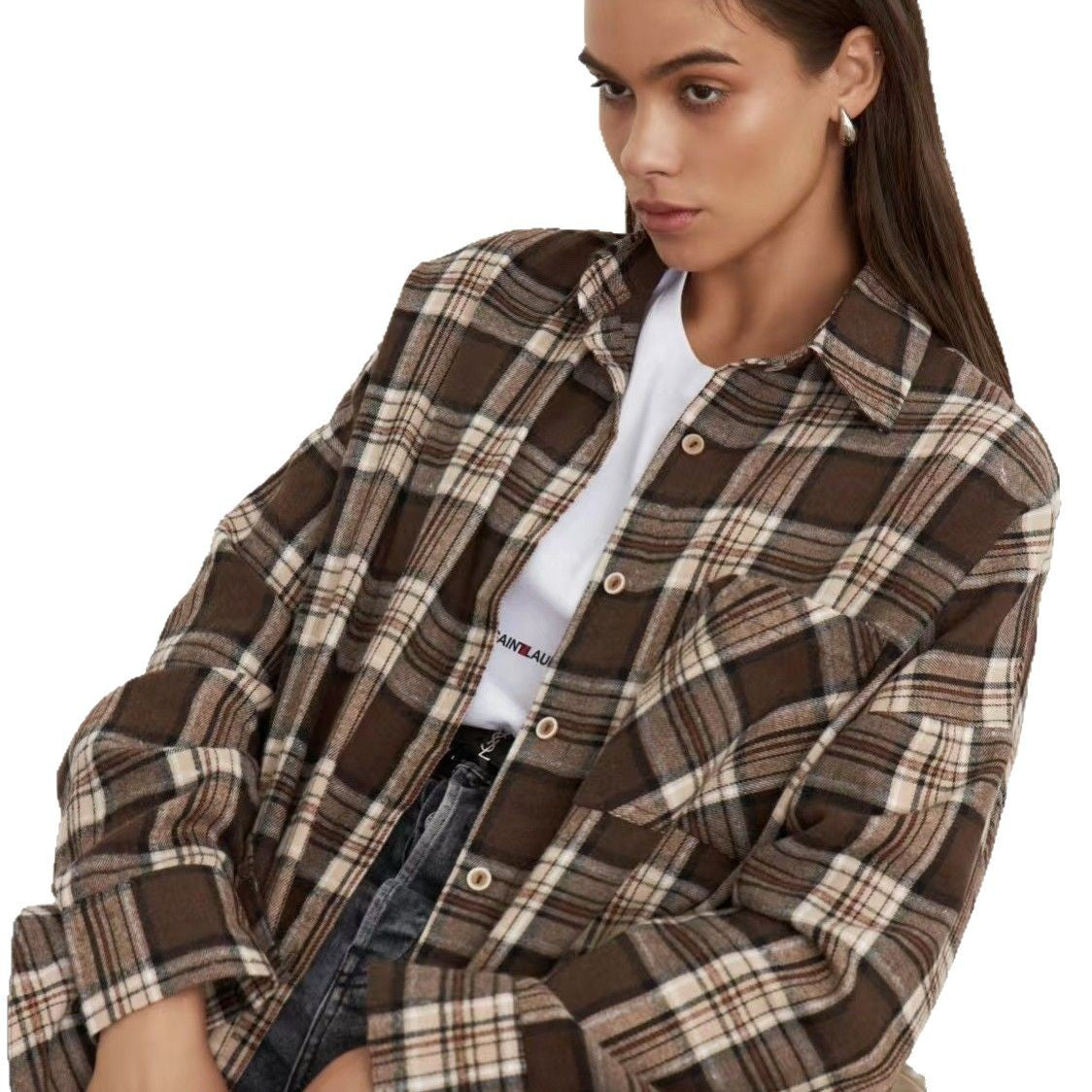 Cozy Oversized Plaid Button-Up Long Sleeve Shirt for Everyday Style