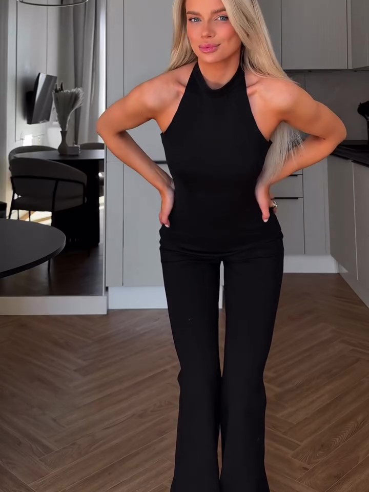 Elegant Black Halter Wide-Leg Jumpsuit - Chic & Versatile